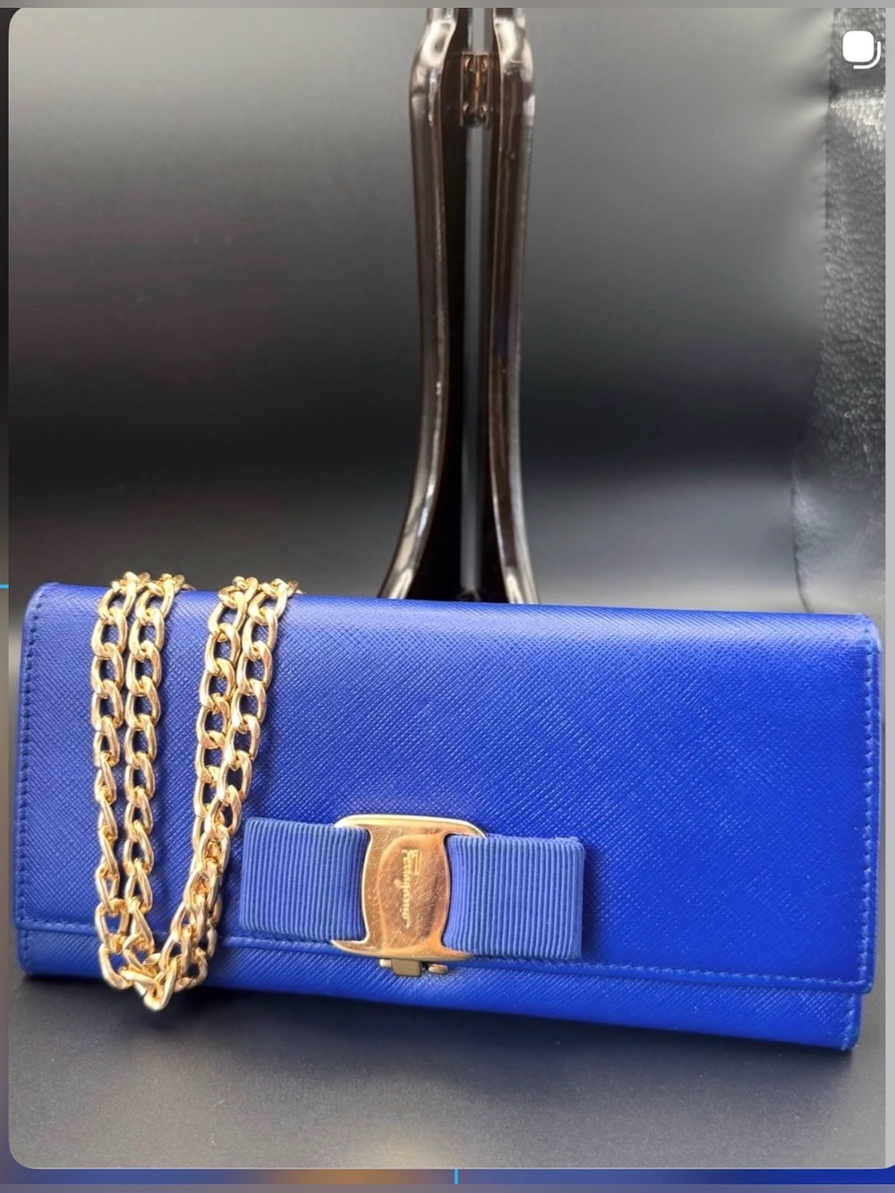 Salvatore Ferragamo Cobalt Blue Vara Chain Wallet